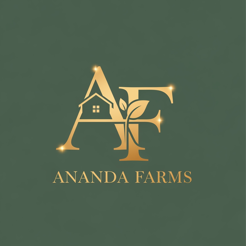AI Design for premium farmhouses and exclusive farmland plots. The brand represents luxury, peace, nature, and long-term value.  Lettermark Design (AF) – A premium monogram using the initials AF (Ananda Farms). The logo should reflect: • Luxury farmhouse living • Natural farmland landscapes • Growth, prosperity, and peace • Premium investment value i want it to look more luxury color used are #69735b and #e3b255