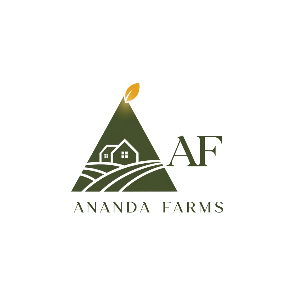 AI Design for premium farmhouses and exclusive farmland plots. The brand represents luxury, peace, nature, and long-term value. 1. Triangle Design – Inspired by growth, land, stability, and premium investment. 2. Icon-Based Design – Combining elements of farmland, farmhouse living, nature, or landscape. 3. Lettermark Design (AF) – A premium monogram using the initials AF (Ananda Farms). The logo should reflect: • Luxury farmhouse living • Natural farmland landscapes • Growth, prosperity, and peace • Premium investment value i want it to look more luxury color used are #69735b and #e3b255