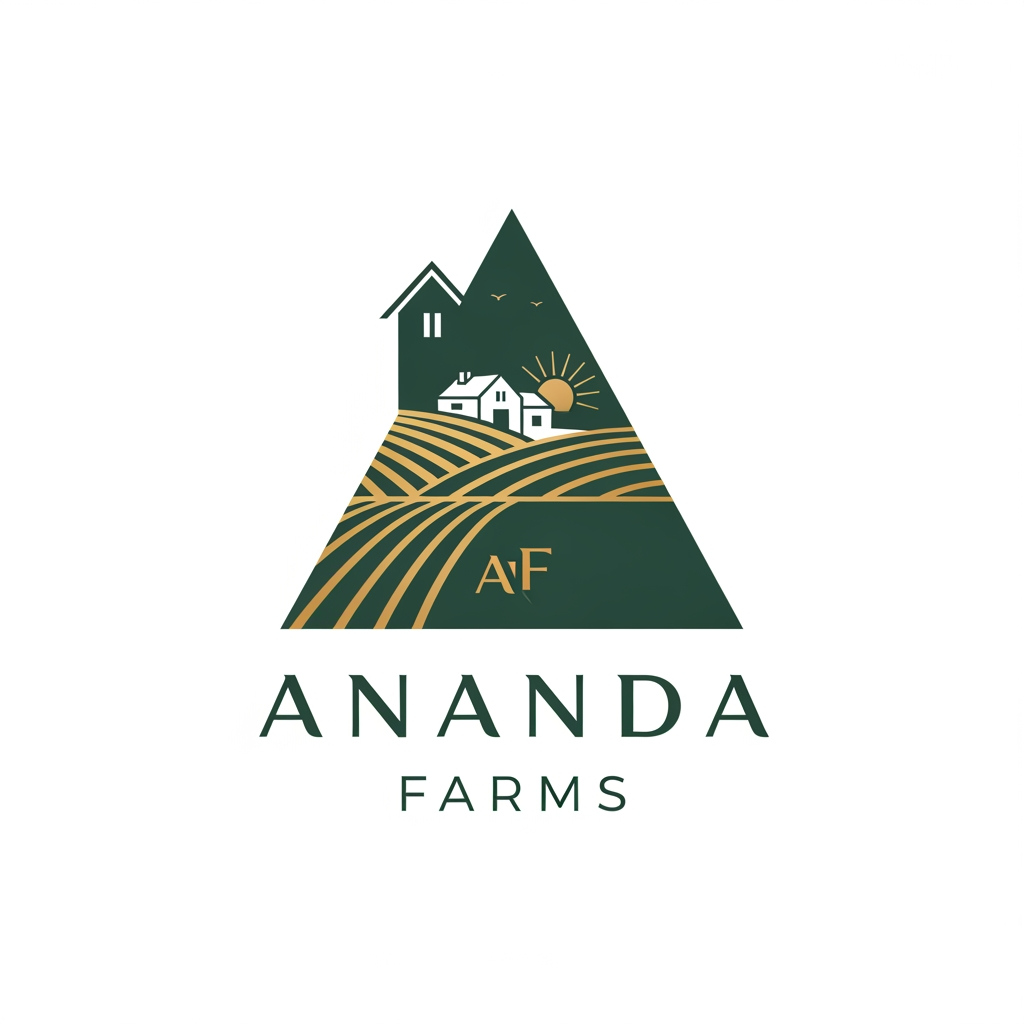 AI Design for premium farmhouses and exclusive farmland plots. The brand represents luxury, peace, nature, and long-term value. 1. Triangle Design – Inspired by growth, land, stability, and premium investment. 2. Icon-Based Design – Combining elements of farmland, farmhouse living, nature, or landscape. 3. Lettermark Design (AF) – A premium monogram using the initials AF (Ananda Farms). The logo should reflect: • Luxury farmhouse living • Natural farmland landscapes • Growth, prosperity, and peace • Premium investment value i want it to look more luxury color used are #69735b and #e3b255