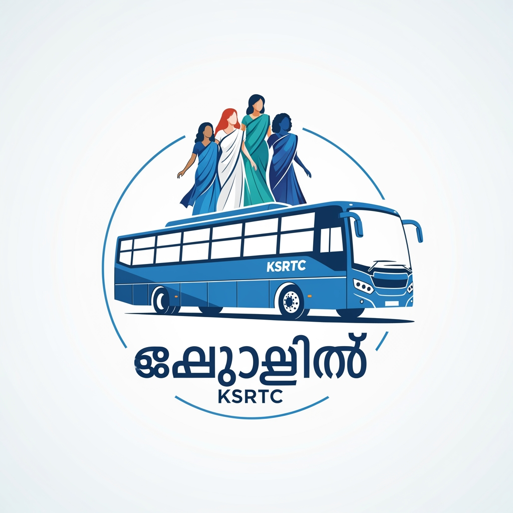 AI Design for RECENTLY KERALA HAS INTIATED FREE KSRTC BUS SERVICES FOR WOMEN. THE INTIATIVE IS CALLED പ്രിയദർശിനി. CREATE AN ELEGANT LOGO WITH A BUS AND LADIES WITH THE NAME പ്രിയദർശിനി IT SHOULD BE BLUE AND WHITE