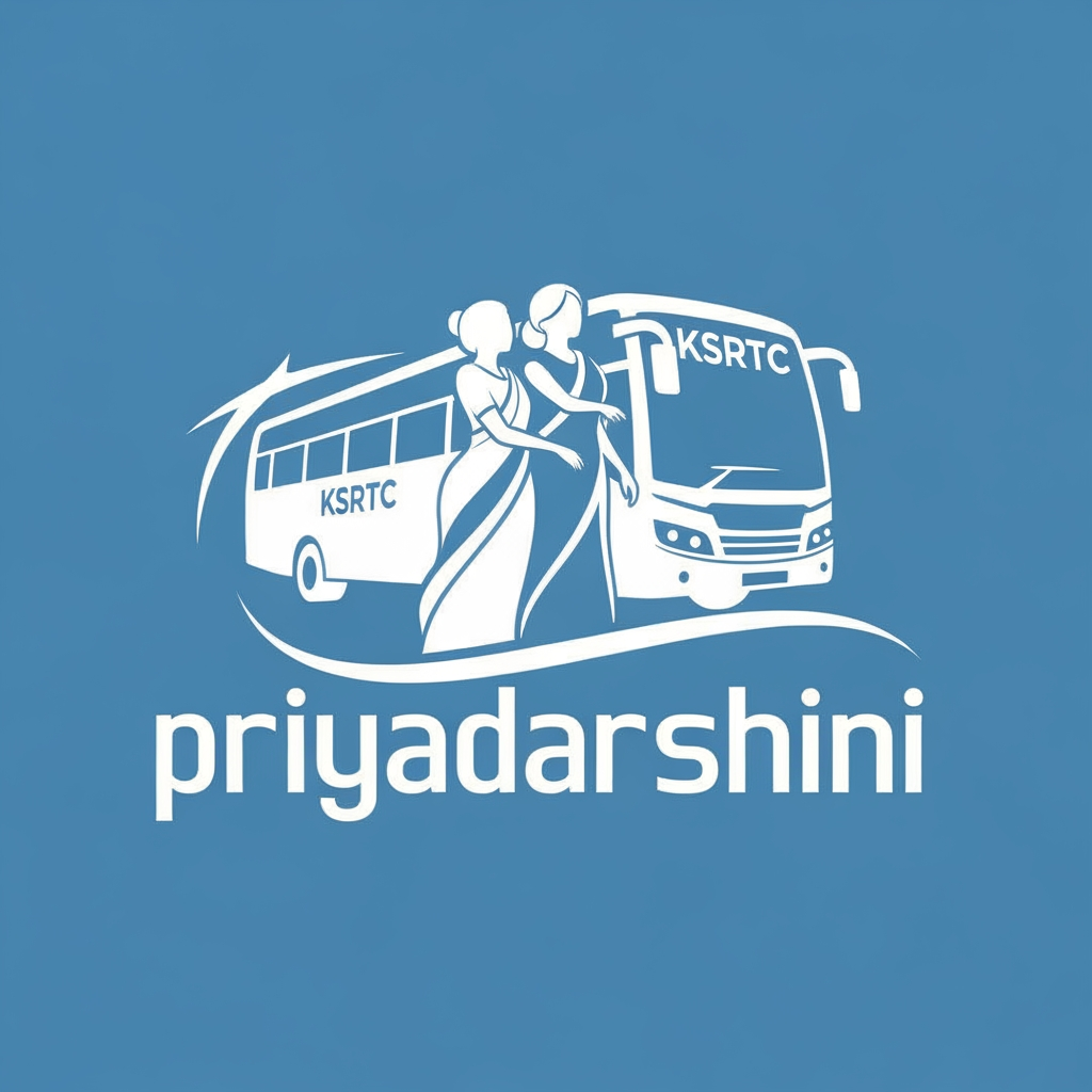 AI Design for RECENTLY KERALA HAS INTIATED FREE KSRTC BUS SERVICES FOR WOMEN. THE INTIATIVE IS CALLED പ്രിയദർശിനി. CREATE AN ELEGANT LOGO WITH A BUS AND LADIES WITH THE NAME പ്രിയദർശിനി IT SHOULD BE BLUE AND WHITE
