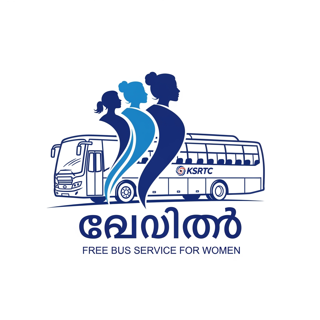 AI Design for RECENTLY KERALA HAS INTIATED FREE KSRTC BUS SERVICES FOR WOMEN. THE INTIATIVE IS CALLED പ്രിയദർശിനി. CREATE AN ELEGANT LOGO WITH A BUS AND LADIES WITH THE NAME പ്രിയദർശിനി IT SHOULD BE BLUE AND WHITE