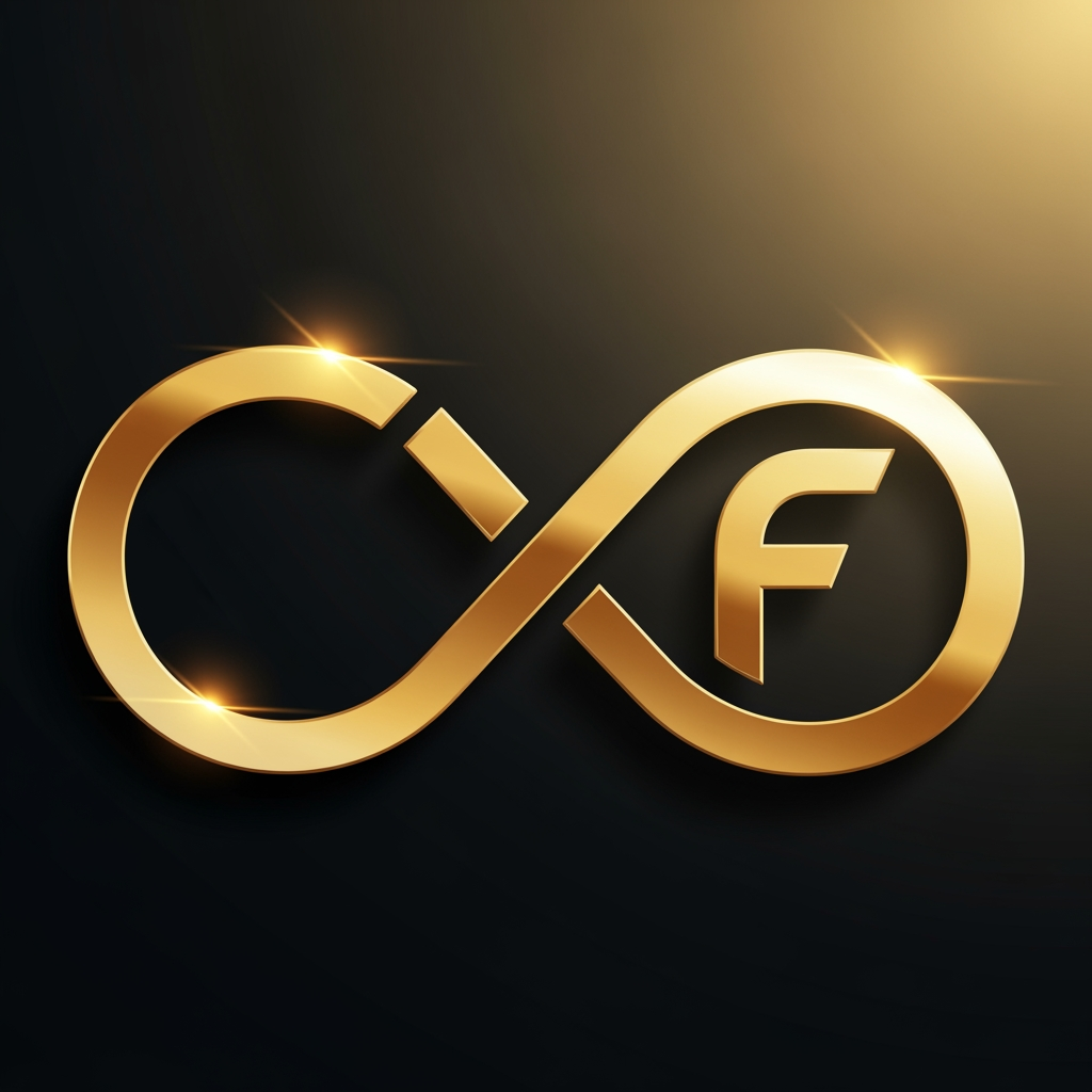 AI Design for Create a logo of my company using GOLDEN infinity sign and letter "C" AND 'F"