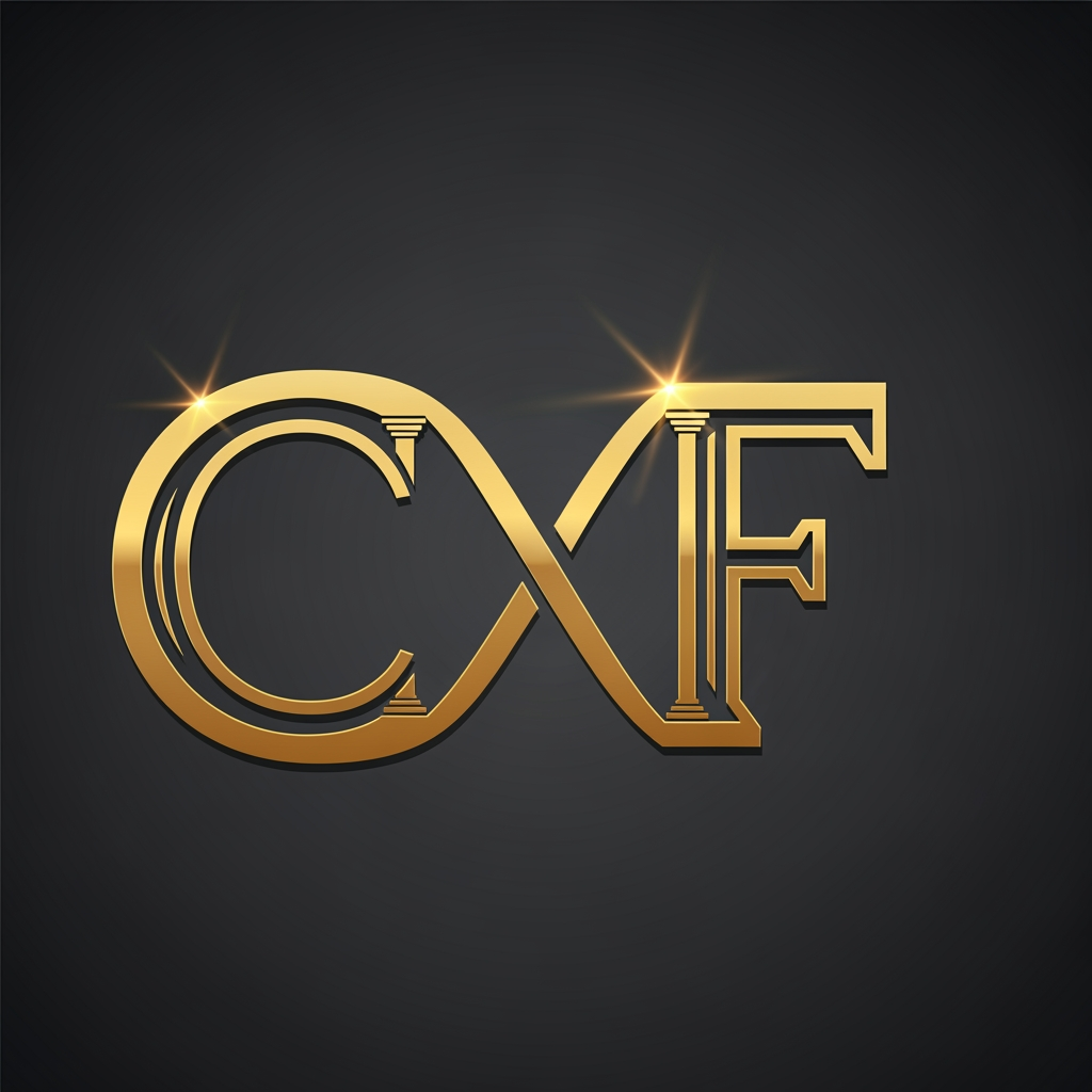 AI Design for Create a logo of my company using GOLDEN infinity sign and letter "C" AND 'F" WITH A ARCHITECTURAL DESIGN