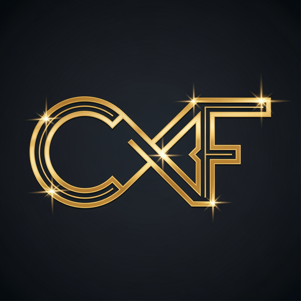 AI Design for Create a logo of my company using GOLDEN infinity sign and letter "C" AND 'F" WITH A ARCHITECTURAL DESIGN