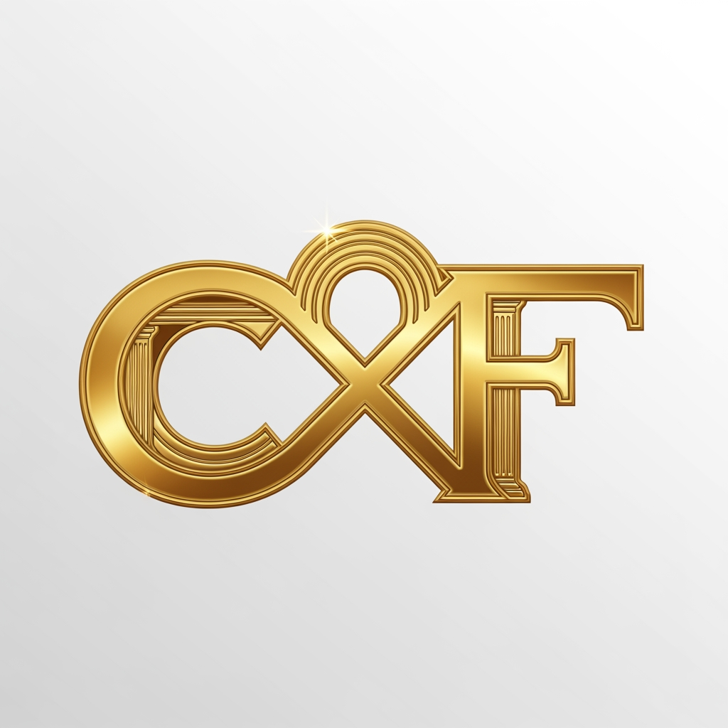 AI Design for Create a logo of my company using GOLDEN infinity sign and letter "C" AND 'F" WITH A ARCHITECTURAL DESIGN