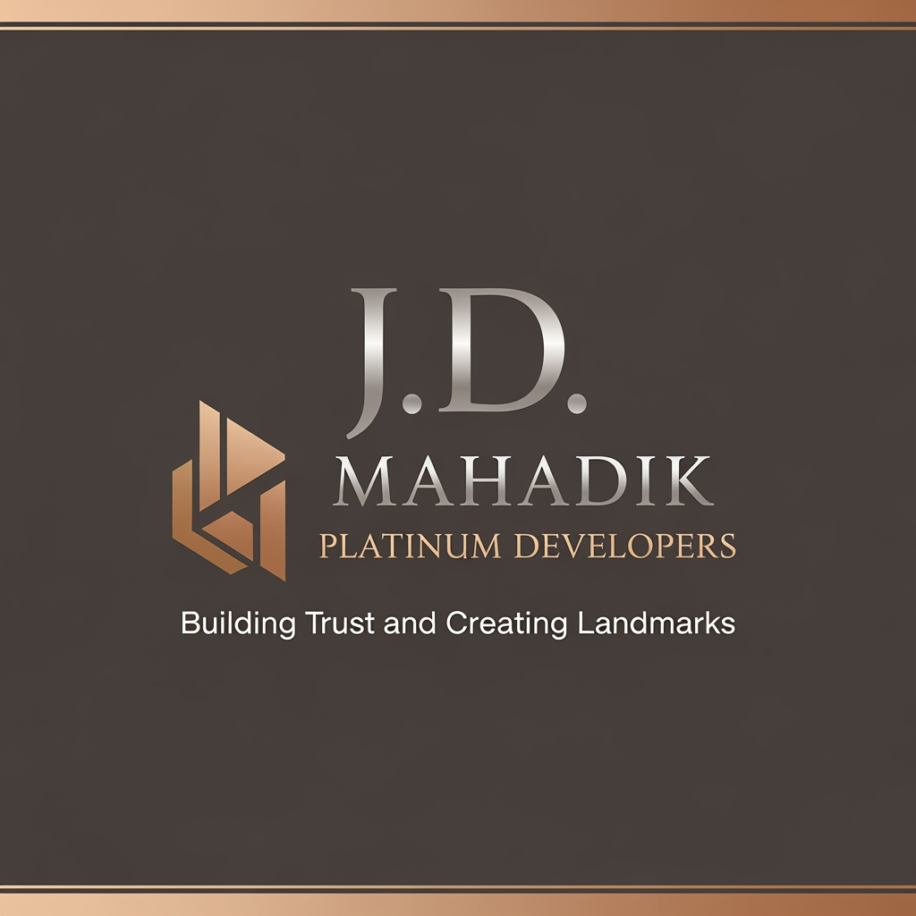 AI Design for hey hello, Create a logo for J.D. Mahadik Platinum Developers you can use the very professional delecate font for the logo and matter Kindly use very wise, the colours should be very earthy and make the attractive for those who are in real estate industry. add a tag bulding trust and creating landmarks apart from that "J.D. use in the logo so can people will understand the value of the real estate