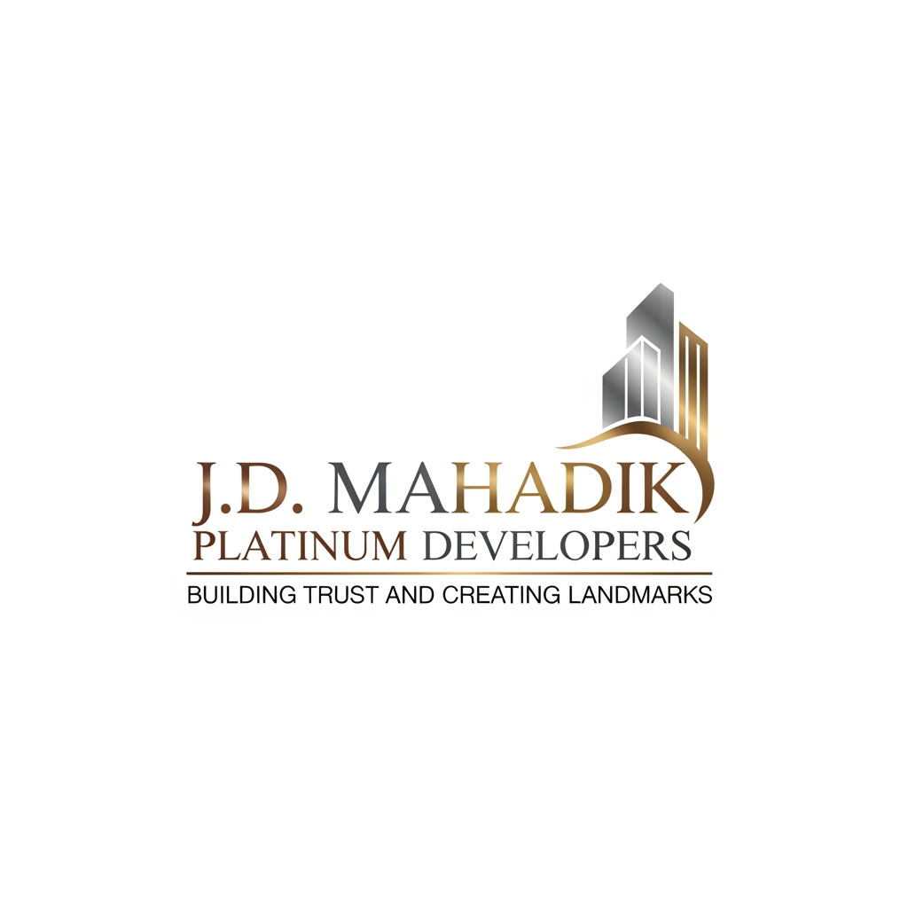 AI Design for hey hello, Create a logo for J.D. Mahadik Platinum Developers you can use the very professional delecate font for the logo and matter Kindly use very wise, the colours should be very earthy and make the attractive for those who are in real estate industry. add a tag bulding trust and creating landmarks apart from that "J.D. use in the logo so can people will understand the value of the real estate