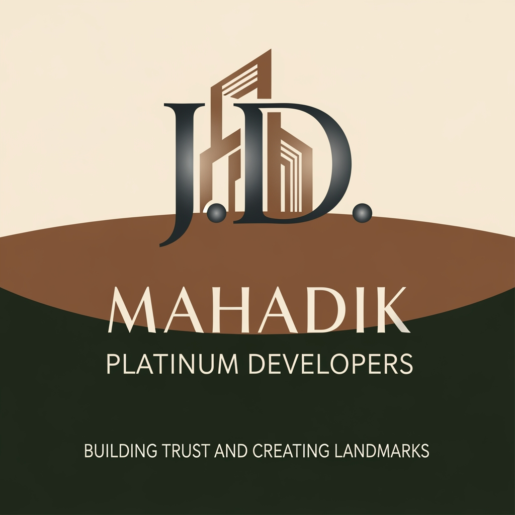 AI Design for hey hello, Create a logo for J.D. Mahadik Platinum Developers you can use the very professional delecate font for the logo and matter Kindly use very wise, the colours should be very earthy and make the attractive for those who are in real estate industry. add a tag bulding trust and creating landmarks apart from that "J.D. use in the logo so can people will understand the value of the real estate