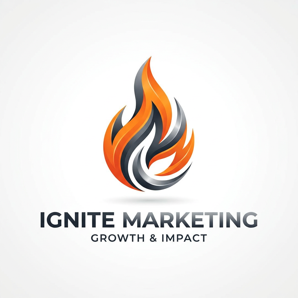 AI Design for A sleek, modern, and energetic logo design for a marketing agency, featuring a stylized abstract flame or spark icon that represents growth and impact. The aesthetic is professional yet vibrant, utilizing a sophisticated gradient color palette of electric orange, deep charcoal, and silver on a clean minimalist background. High-contrast lighting and sharp vector-style edges to create a bold, premium brand identity.