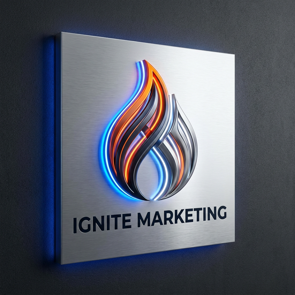AI Design for A sleek, modern, and energetic logo design for a marketing agency, featuring a stylized abstract flame or spark icon that represents growth and impact. The aesthetic is professional yet vibrant, utilizing a sophisticated gradient color palette of electric orange, deep charcoal, and silver on a clean minimalist background. High-contrast lighting and sharp vector-style edges to create a bold, premium brand identity.
