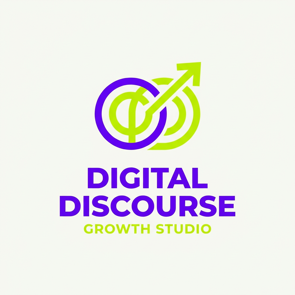 AI Design for A minimalist and quirky symbolic logo for a digital media brand, featuring an abstract geometric icon that represents connection, discourse, and growth. Use a vibrant, modern Gen-Z inspired color palette with electric violet and acid lime accents against a clean, matte background. The design should feel bold, energetic, and professional, suitable for both a YouTube channel and a marketing agency, emphasizing clean vector lines and a high-contrast, memorable silhouette.