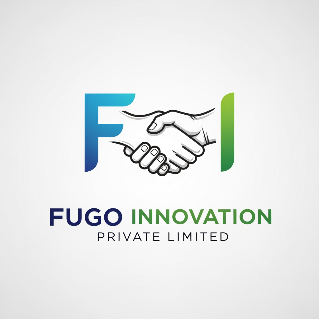 AI Design for make a logo fi letter both are handshake, fugo innovation is a brand name, fugo innovation private limited make logo