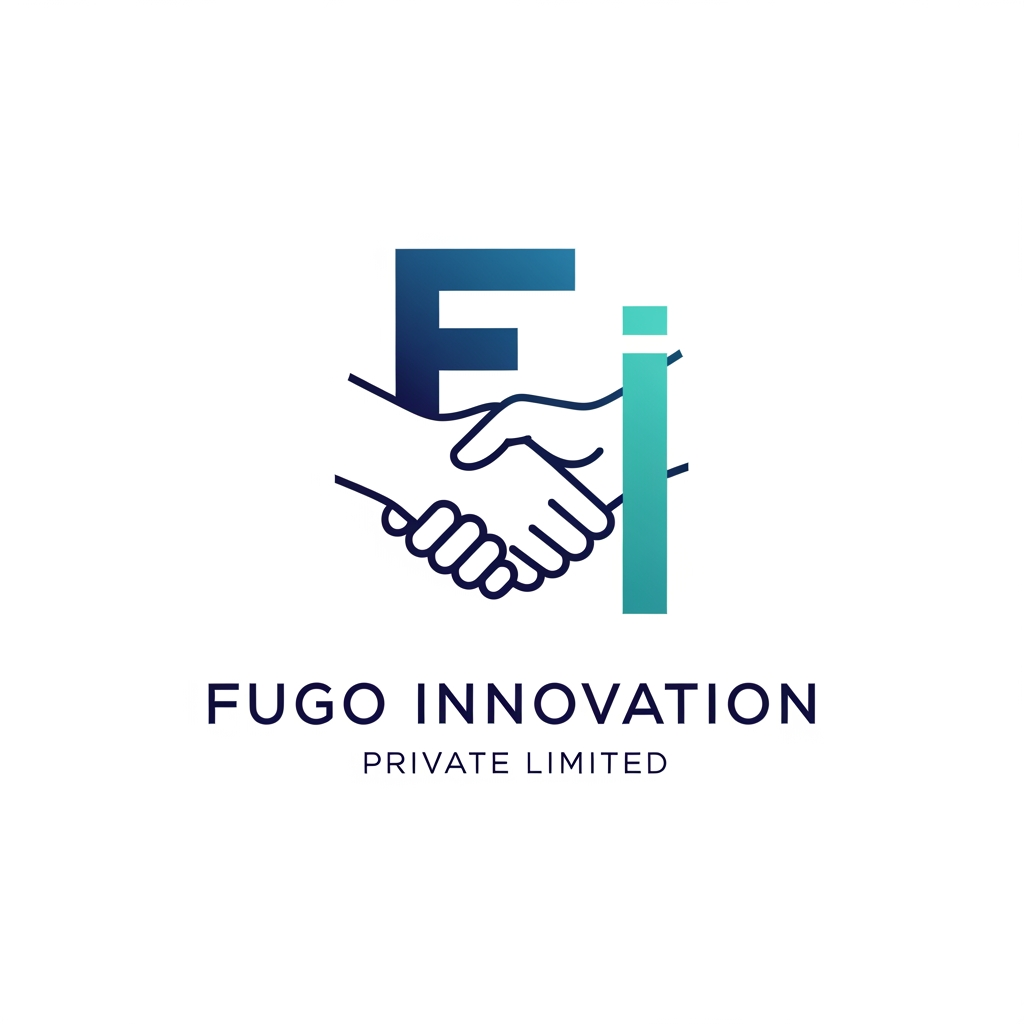 AI Design for make a logo fi letter both are handshake, fugo innovation is a brand name, fugo innovation private limited make logo
