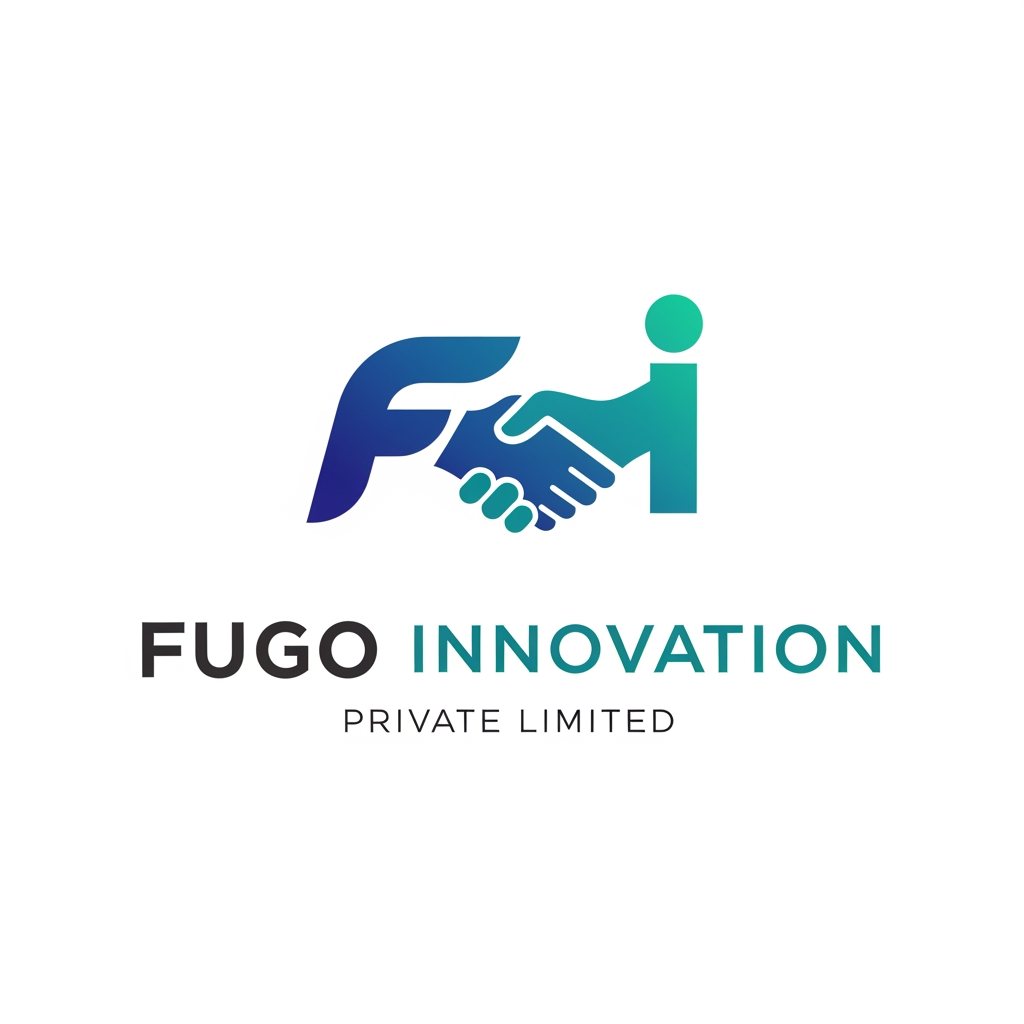 AI Design for make a logo fi letter both are handshake, fugo innovation is a brand name, fugo innovation private limited make logo