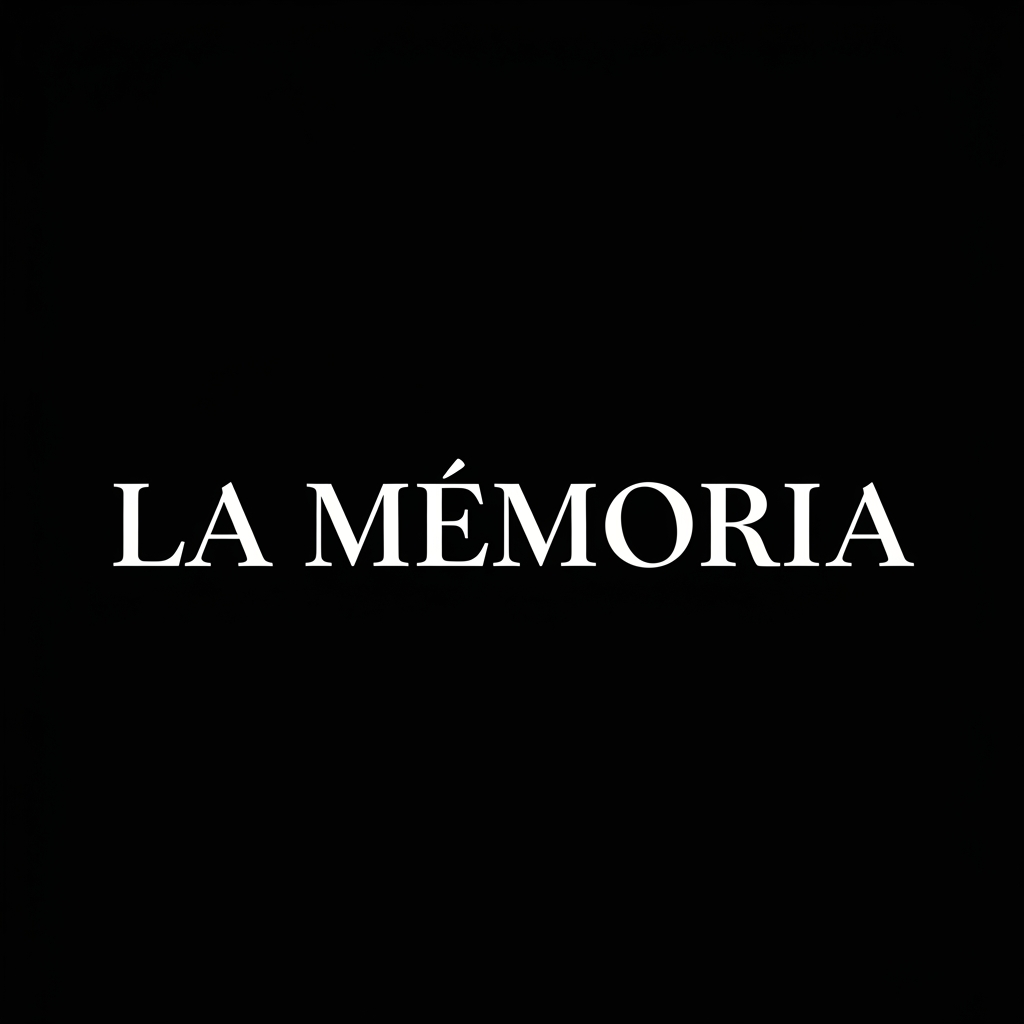 AI Design for A dark, atmospheric wordmark logo for the brand 'La Memoria'. Stark white text on a pitch-black background. The typography is a sharp, vintage Serif font with wide, elegant spacing between the letters. The aesthetic is melancholic, intimate, and raw, resembling a moody indie music album cover. Minimalist, high contrast, absolutely no gradients or graphics.  brand name : La memoria