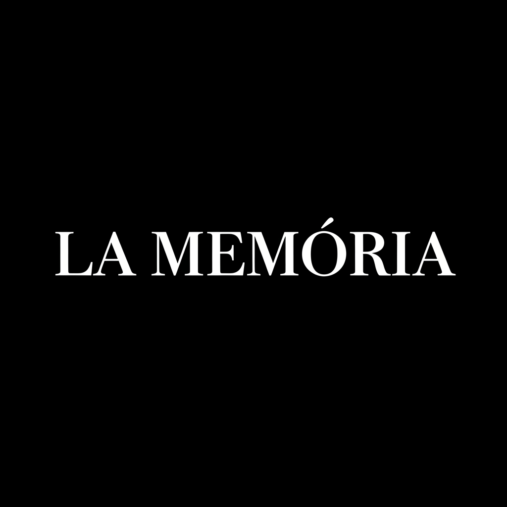 AI Design for A dark, atmospheric wordmark logo for the brand 'La Memoria'. Stark white text on a pitch-black background. The typography is a sharp, vintage Serif font with wide, elegant spacing between the letters. The aesthetic is melancholic, intimate, and raw, resembling a moody indie music album cover. Minimalist, high contrast, absolutely no gradients or graphics.  brand name : La memoria