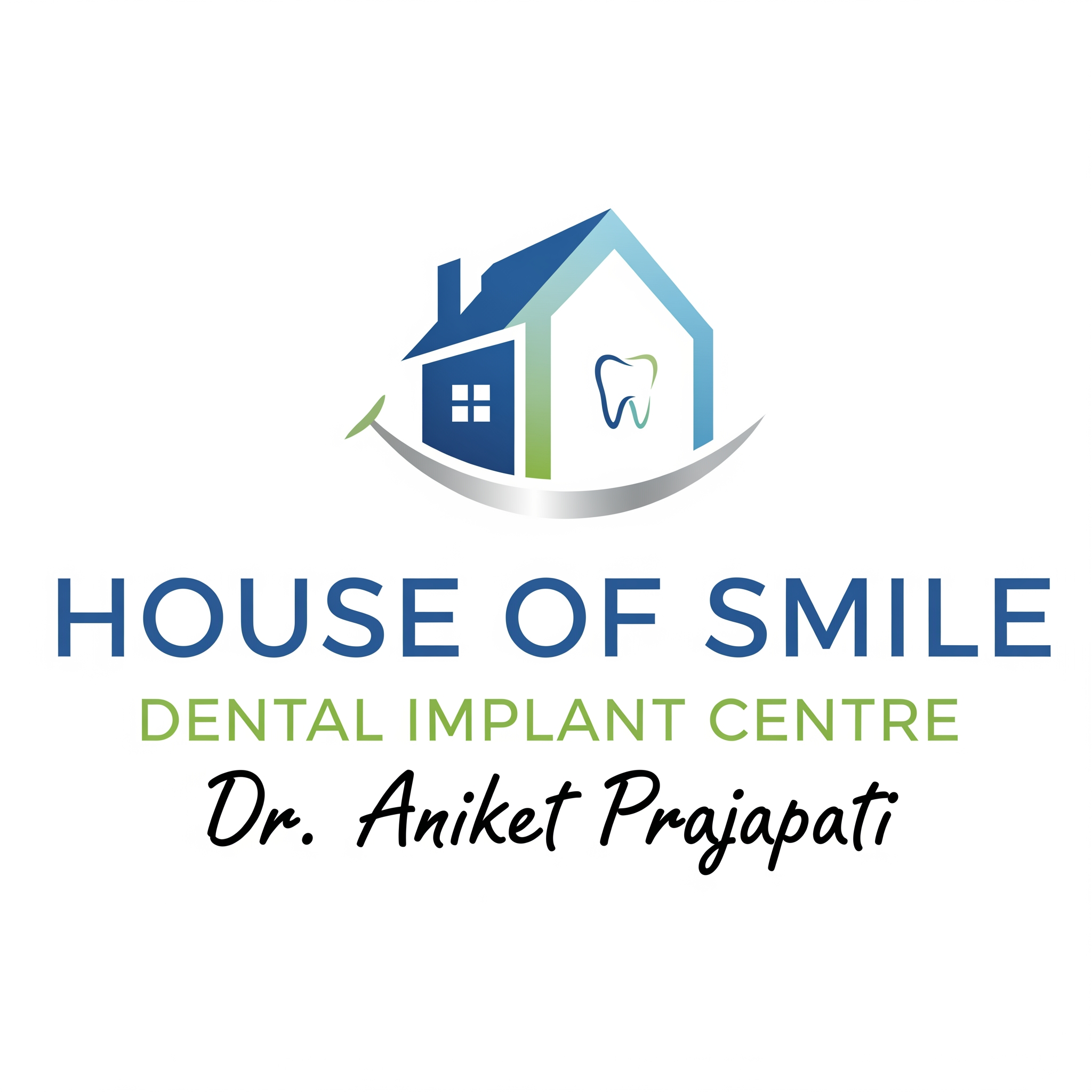 AI Design for House of Smile Dental implant centre dr. Aniket prajapati make a logo from this