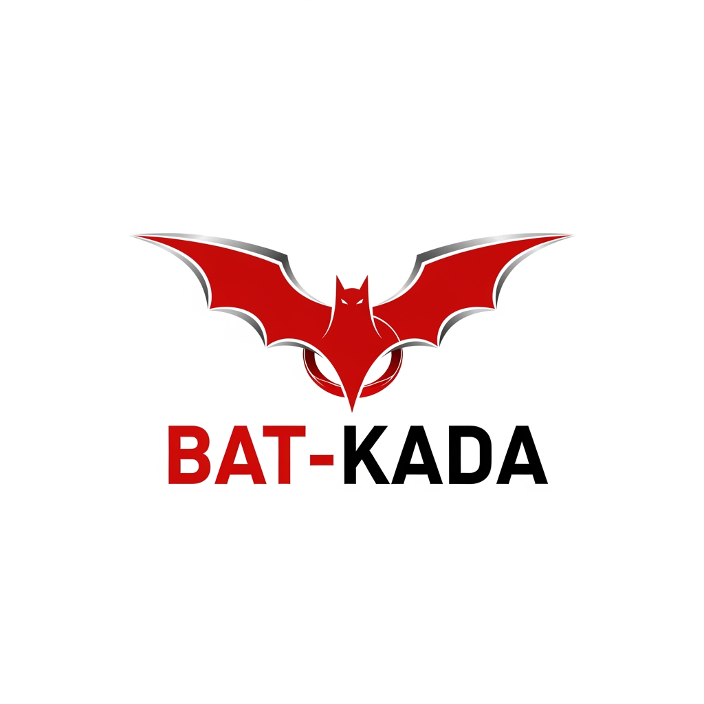 AI Design for i want a logo for my e commerce project where i selling Batman costumes and accesories so create a premium logo Symbolise a Bat and need look fresh and neat not the local ones the shop name is BAT-KADA so make mallu touch on it maximum make it in red and black combo