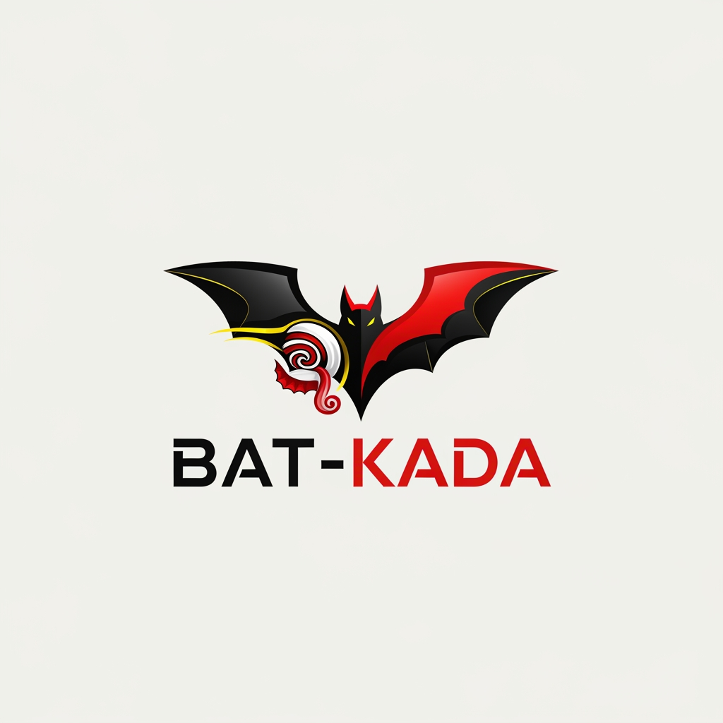 AI Design for i want a logo for my e commerce project where i selling Batman costumes and accesories so create a premium logo Symbolise a Bat and need look fresh and neat not the local ones the shop name is BAT-KADA so make mallu touch on it maximum make it in red and black combo