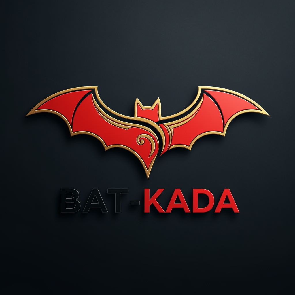 AI Design for i want a logo for my e commerce project where i selling Batman costumes and accesories so create a premium logo Symbolise a Bat and need look fresh and neat not the local ones the shop name is BAT-KADA so make mallu touch on it maximum make it in red and black combo