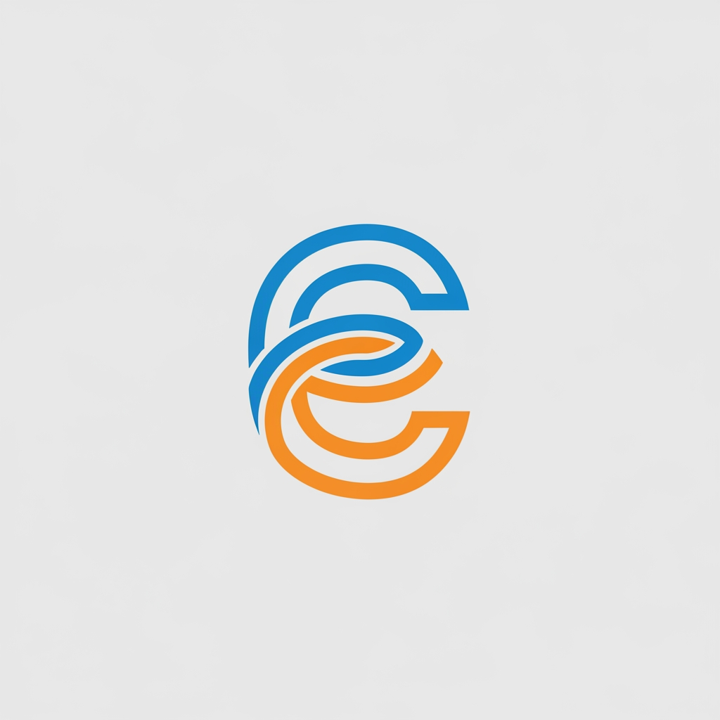 AI Design for A minimalist and professional pictogram logo design for an academic program. The central element is the letter "E" (representing Erasmus), creatively stylized to symbolize union, connection, and international student exchange. The "E" should be formed by interlocking shapes, continuous fluid lines, or two elements embracing each other to represent different cultures coming together.