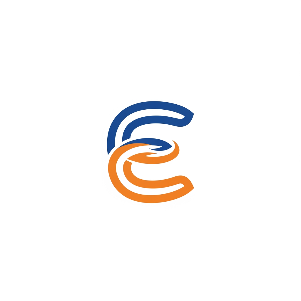 AI Design for A minimalist and professional pictogram logo design for an academic program. The central element is the letter "E" (representing Erasmus), creatively stylized to symbolize union, connection, and international student exchange. The "E" should be formed by interlocking shapes, continuous fluid lines, or two elements embracing each other to represent different cultures coming together.