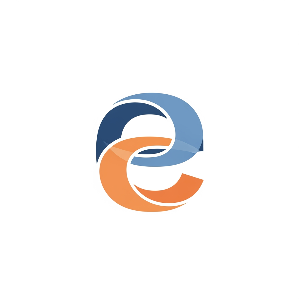AI Design for A minimalist and professional pictogram logo design for an academic program. The central element is the letter "E" (representing Erasmus), creatively stylized to symbolize union, connection, and international student exchange. The "E" should be formed by interlocking shapes, continuous fluid lines, or two elements embracing each other to represent different cultures coming together.