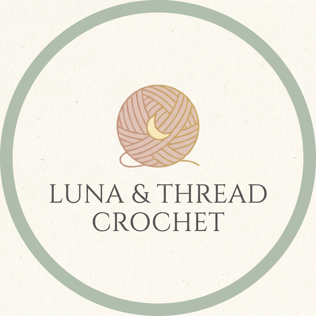 AI Design for A minimalist and elegant logo design for a crochet business featuring a delicate, stylized yarn ball intertwined with a tiny crescent moon. The aesthetic uses a soft pastel color palette with warm, inviting tones, clean vector lines, and a professional serif typography style. The overall composition is balanced and centered, conveying warmth, creativity, and handcrafted quality.