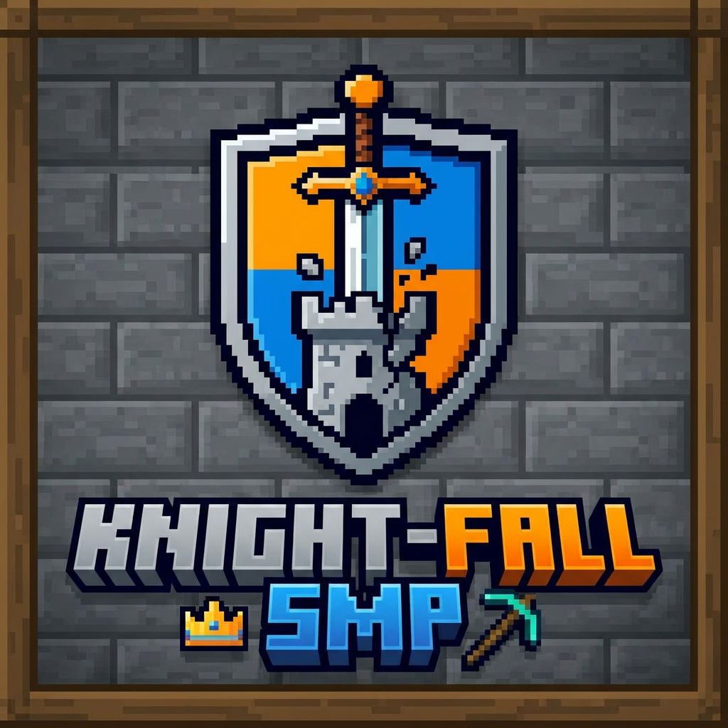 AI Design for Make a minecraft smp logo with the name Knight-Fall SMP
