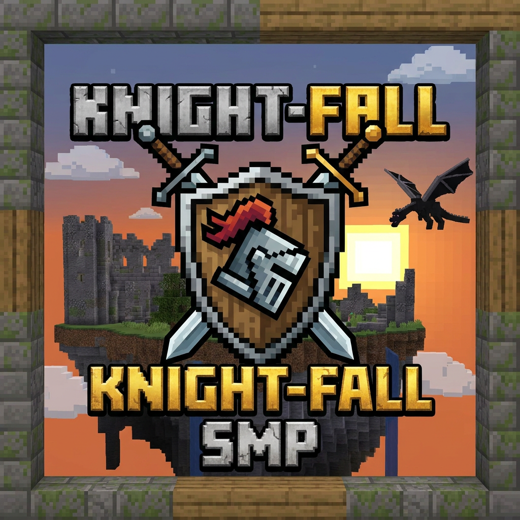 AI Design for Make a minecraft smp logo with the name Knight-Fall SMP