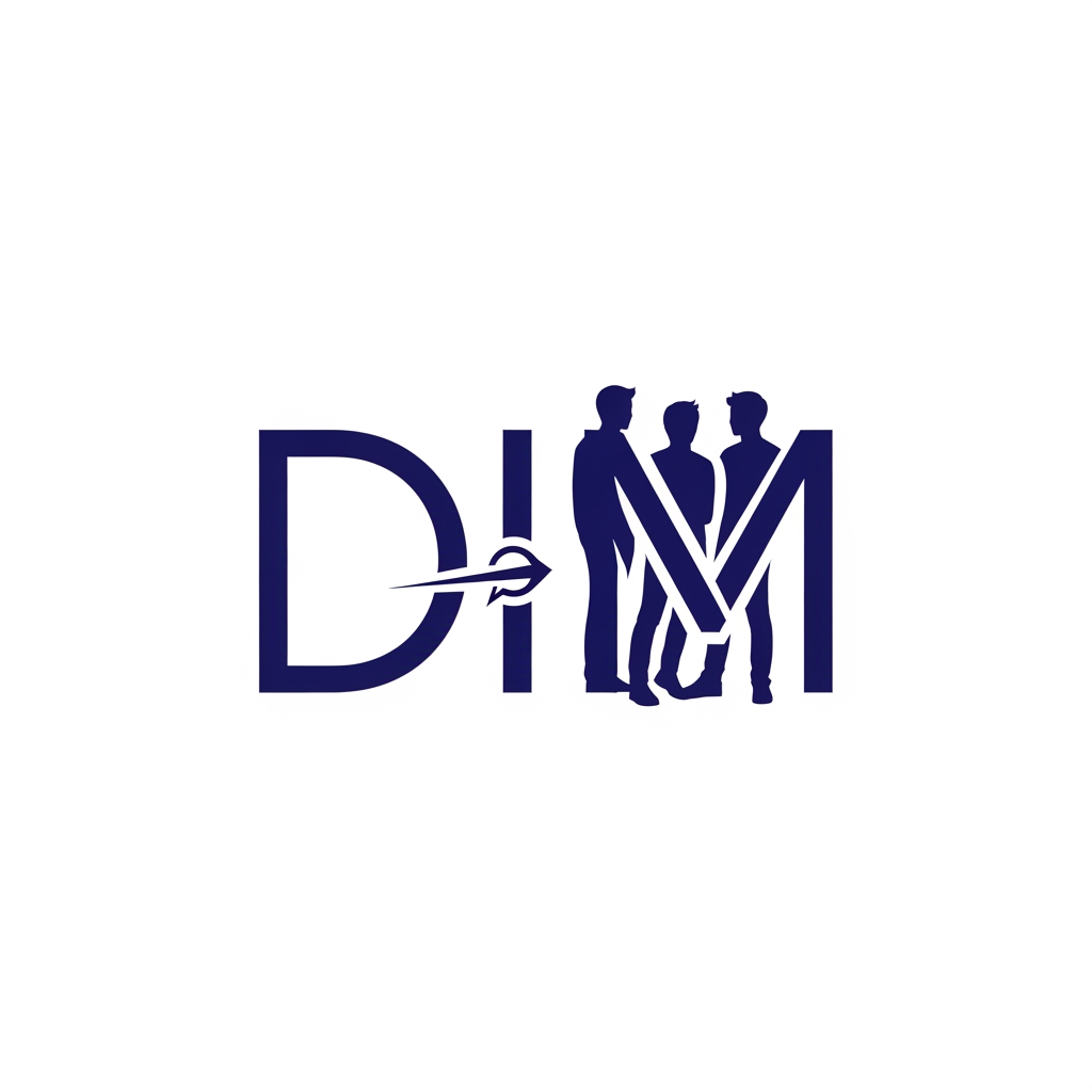 AI Design for Create a modern, minimalist, single-color logo for a digital marketing agency named "DIM" (Dudes Into Marketing). The company was founded by a group of Gen Z marketers, so the logo should feel young, energetic, creative, and slightly playful.

Design a custom wordmark using the letters D, I, and M, where the letters subtly form or incorporate the symbol of three Gen Z dudes working together. The "dudes" can be represented using simple geometric shapes, minimalist heads, hoodies, glasses, hairstyles, or abstract human silhouettes integrated into the typography.

The logo should also communicate digital marketing, using subtle elements such as:

Megaphone shape
Cursor/pointer
Chat bubble
Trending arrow
Signal/wifi lines
Pixel or digital nodes

Include a funny, friendly touch without becoming childish. The logo should feel like a creative startup agency run by young people, combining professionalism with Gen Z personality.

Style: Minimalist, flat design, negative space, geometric, clean lines, premium startup branding.

Color: Single color only (black, dark green, or navy blue).

Avoid: Gradients, shadows, mascots, overly detailed illustrations, corporate stiffness.

Goal: When someone sees the logo, they should immediately feel:

"A group of young dudes doing digital marketing together."

Create 3 concepts:

The letters DIM forming three abstract dudes standing together.
The letter M resembling three people collaborating, with the I acting as a megaphone.
A negative-space wordmark where hidden human faces and a digital marketing symbol are integrated into DIM.