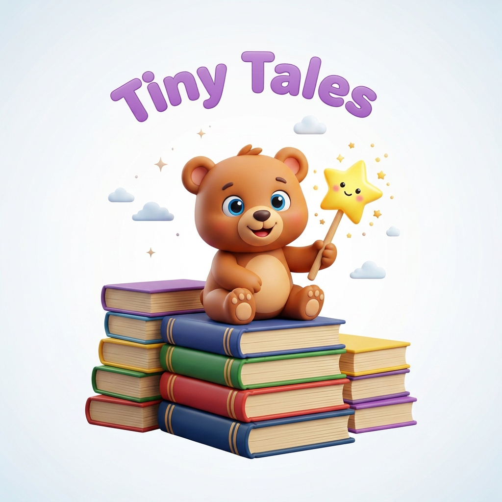 AI Design for Design a logo with a baby bear sitting on a stack of books, holding a star wand. Bright and colorful cartoon style.