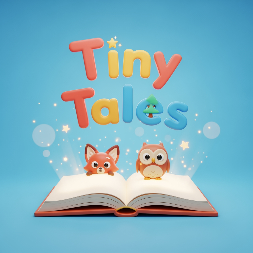 AI Design for Create a cute and professional logo for a children's YouTube channel named "Tiny Tales". Pixar-style 3D illustration, clean background, kid-friendly, high resolution.