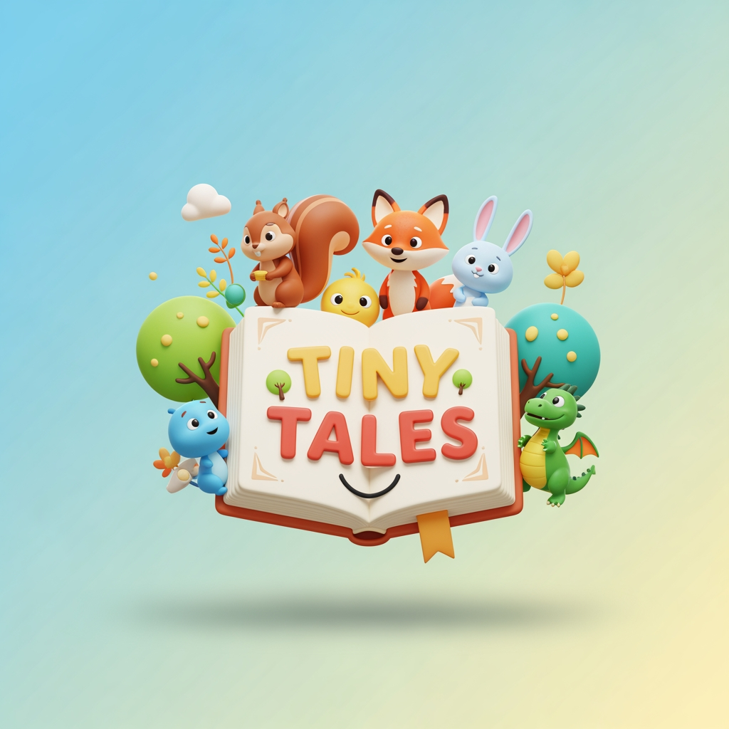 AI Design for Create a cute and professional logo for a children's YouTube channel named "Tiny Tales". Pixar-style 3D illustration, clean background, kid-friendly, high resolution.