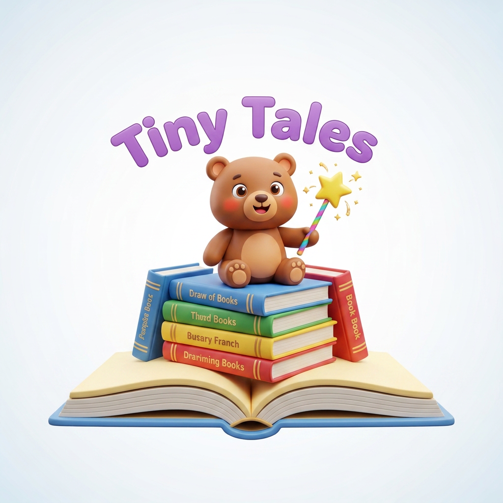 AI Design for Design a logo with a bear sitting on a stack of books, holding a star wand. Bright and colorful cartoon style.