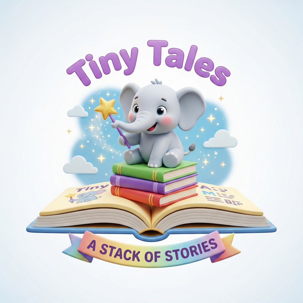 AI Design for Design a logo with a baby elephant sitting on a stack of books, holding a star wand. Bright and colorful cartoon style.