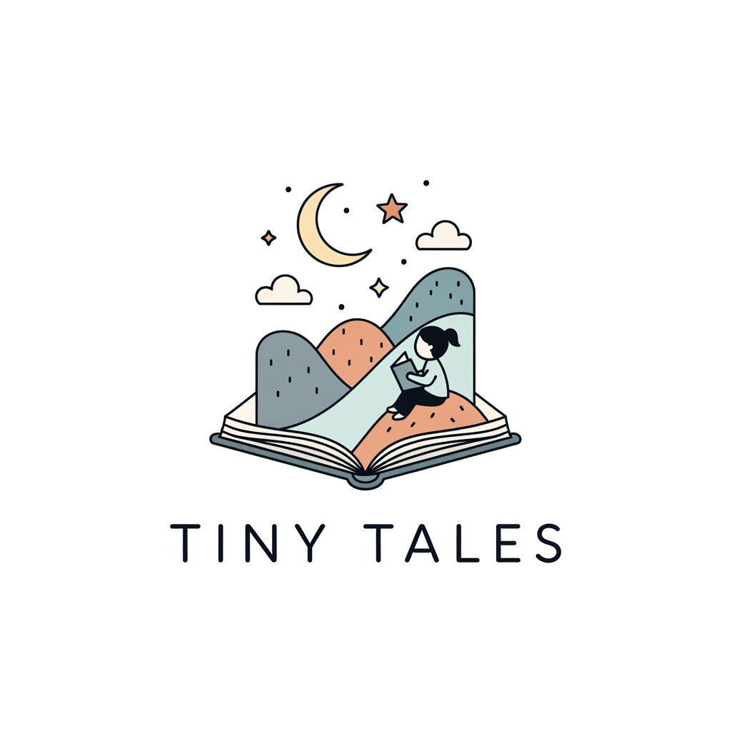 AI Design for Create a premium minimalist logo for a children's storytelling brand named "Tiny Tales". Use clean vector lines, minimalist illustration style, professional children's brand identity, cozy storybook aesthetic, high resolution, transparent background, suitable for YouTube, Instagram, and merchandise.