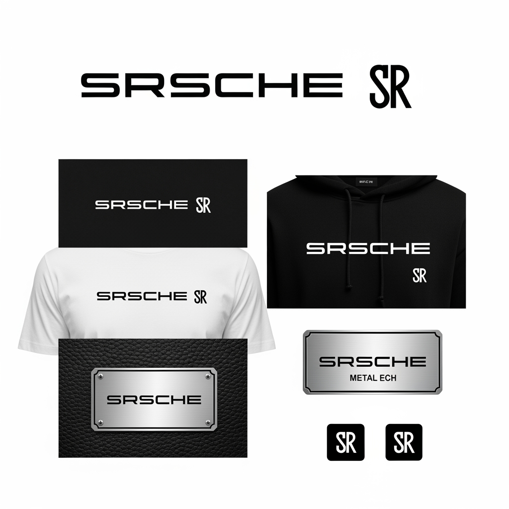 AI Design for Design a premium luxury fashion brand logo for "srsche" (lowercase). The name is inspired by the Gujarati phrase "Saras Che" meaning "It's good", but the logo should feel like an international luxury house such as Porsche, Loewe, Saint Laurent, or Represent.

Style:
- Minimal, timeless, and sophisticated
- Monochrome (black on white and white on black versions)
- Custom typography, elegant letter spacing
- Strong emphasis on the "srsche" wordmark
- Blend modern luxury with subtle European fashion aesthetics
- Clean, high-end, and instantly recognizable
- No obvious Indian motifs or traditional elements

Create:
1. Primary wordmark logo
2. Icon/monogram using "S" or intertwined "SR"
3. Embossed version for hoodies and T-shirts
4. Metal plaque version for tags and zippers
5. Minimal favicon and social media icon

Typography inspiration:
Porsche, Saint Laurent, COS, Represent, Axel Arigato, Fear of God, Loewe

Visual characteristics:
- Wide tracking and balanced kerning
- Sharp yet refined letterforms
- Slightly futuristic with timeless luxury appeal
- Editorial fashion campaign aesthetic
- Suitable for oversized streetwear and premium essentials

Background:
Pure white, matte black, brushed silver, and embossed leather textures.

Avoid:
Gradients, flashy effects, mascots, cartoon elements, and overly complex designs.