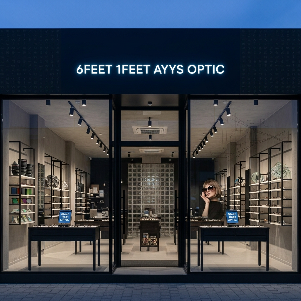 AI Design for 6feet 1feet ayys optic shop design for sign board lady in sun glass and alltypes of glass design file in 4k