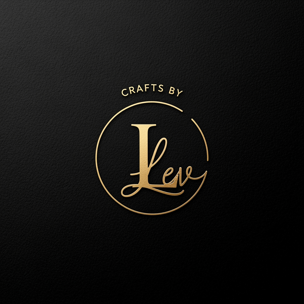 AI Design for Create a luxurious, minimalist monogram logo for a handmade crafts brand named "Crafts by Lev". Design an elegant capital letter "L" in a sophisticated signature-style serif font, centered inside a thin circular line, inspired by premium foil-stamped logos. Place the small text "Crafts by" in a delicate, refined font above the monogram. Use metallic gold foil embossing on a matte black textured background. The design should feel classy, feminine, modern, and high-end, suitable for handmade crafts, boutique packaging, business cards, and branding. Minimalist luxury aesthetic, clean lines, premium embossed finish, elegant monogram composition.