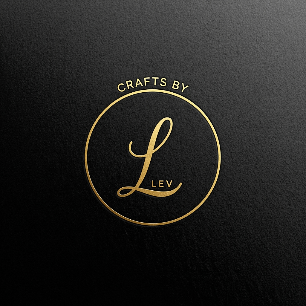 AI Design for Create a luxurious, minimalist monogram logo for a handmade crafts brand named "Crafts by Lev". Design an elegant capital letter "L" in a sophisticated signature-style serif font, centered inside a thin circular line, inspired by premium foil-stamped logos. Place the small text "Crafts by" in a delicate, refined font above the monogram. Use metallic gold foil embossing on a matte black textured background. The design should feel classy, feminine, modern, and high-end, suitable for handmade crafts, boutique packaging, business cards, and branding. Minimalist luxury aesthetic, clean lines, premium embossed finish, elegant monogram composition.