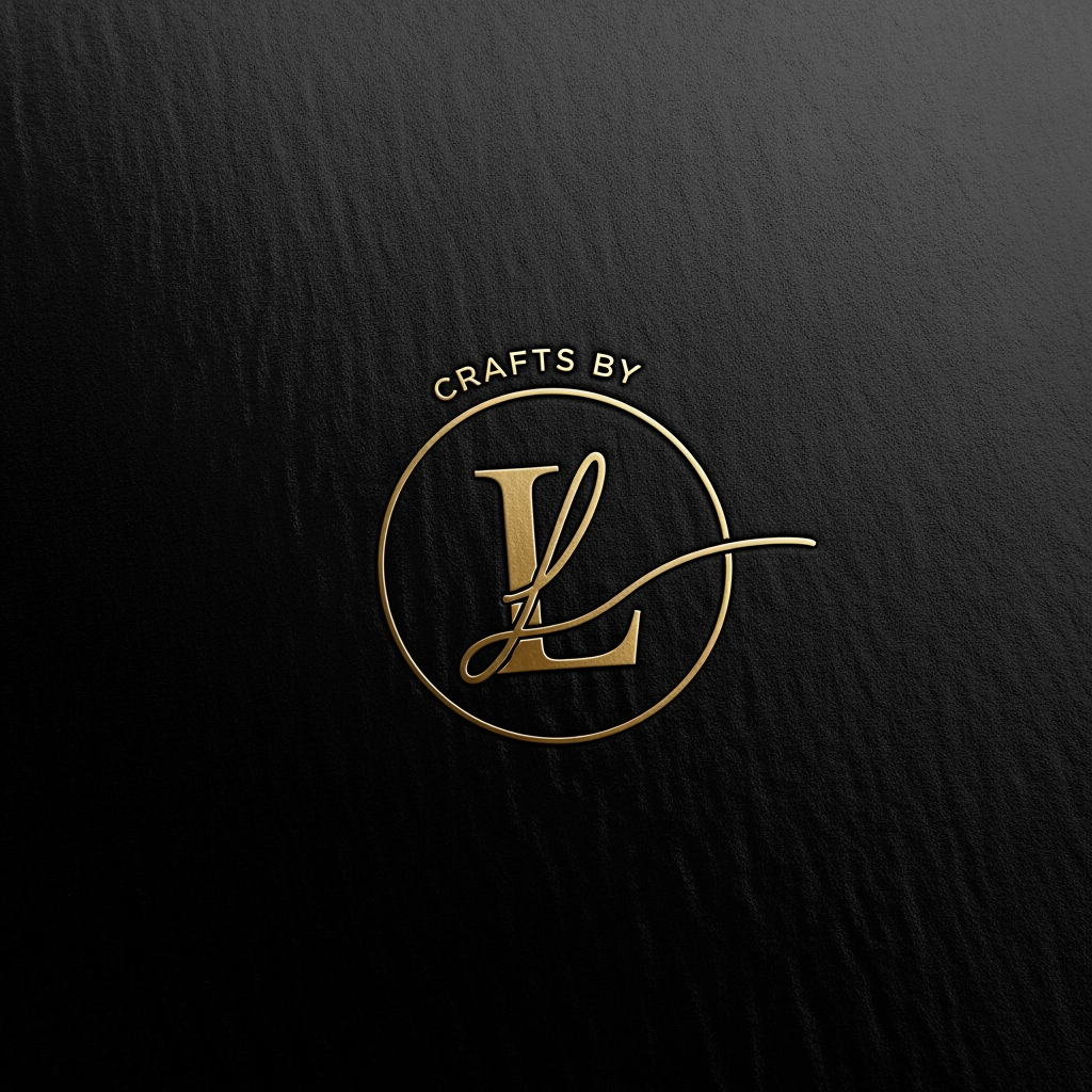AI Design for Create a luxurious, minimalist monogram logo for a handmade crafts brand named "Crafts by Lev". Design an elegant capital letter "L" in a sophisticated signature-style serif font, centered inside a thin circular line, inspired by premium foil-stamped logos. Place the small text "Crafts by" in a delicate, refined font above the monogram. Use metallic gold foil embossing on a matte black textured background. The design should feel classy, feminine, modern, and high-end, suitable for handmade crafts, boutique packaging, business cards, and branding. Minimalist luxury aesthetic, clean lines, premium embossed finish, elegant monogram composition.