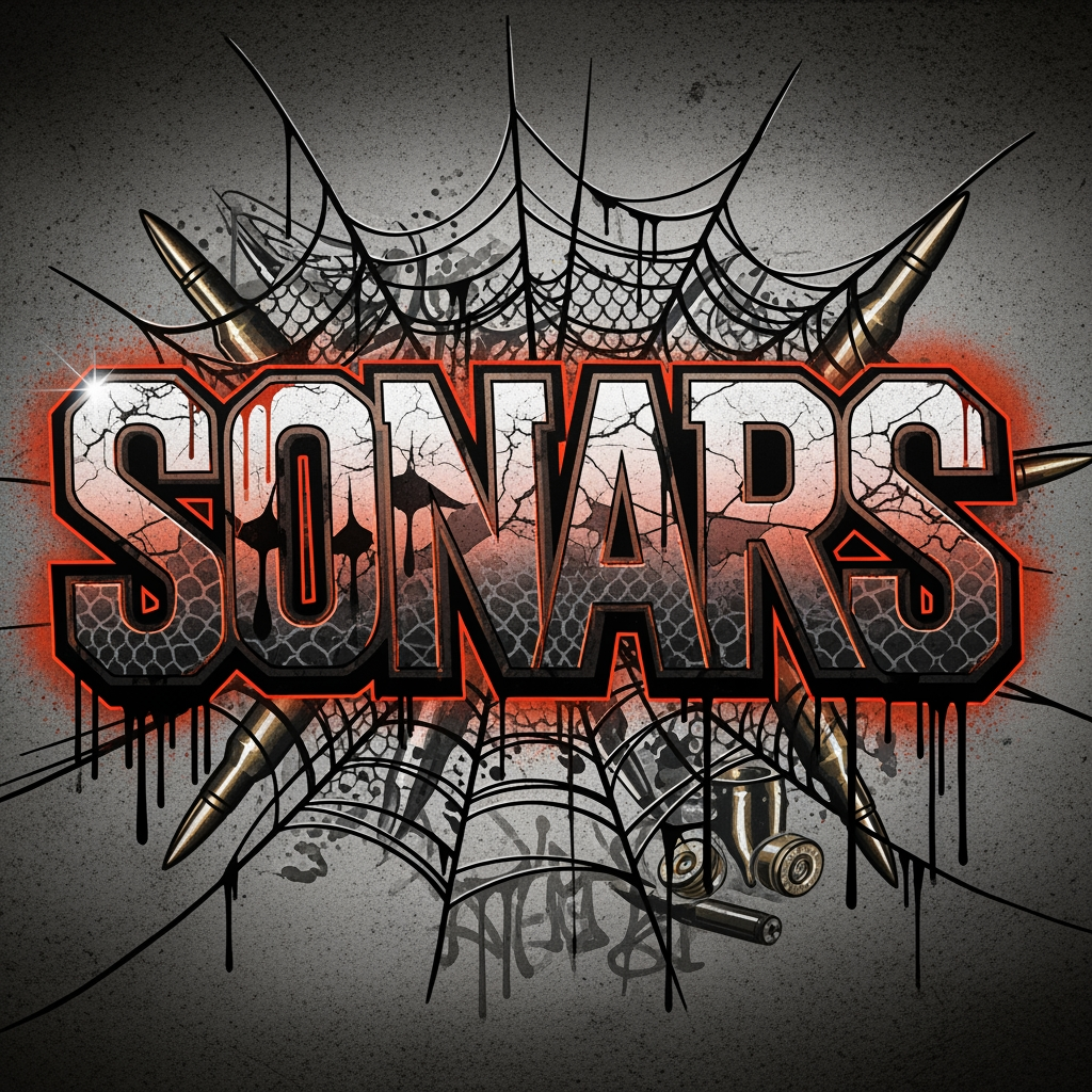 AI Design for MNAKE A LOGO WITH THE NAME SONARS WITH SPIDER WEB   SCALE AMMO GRAFFITI