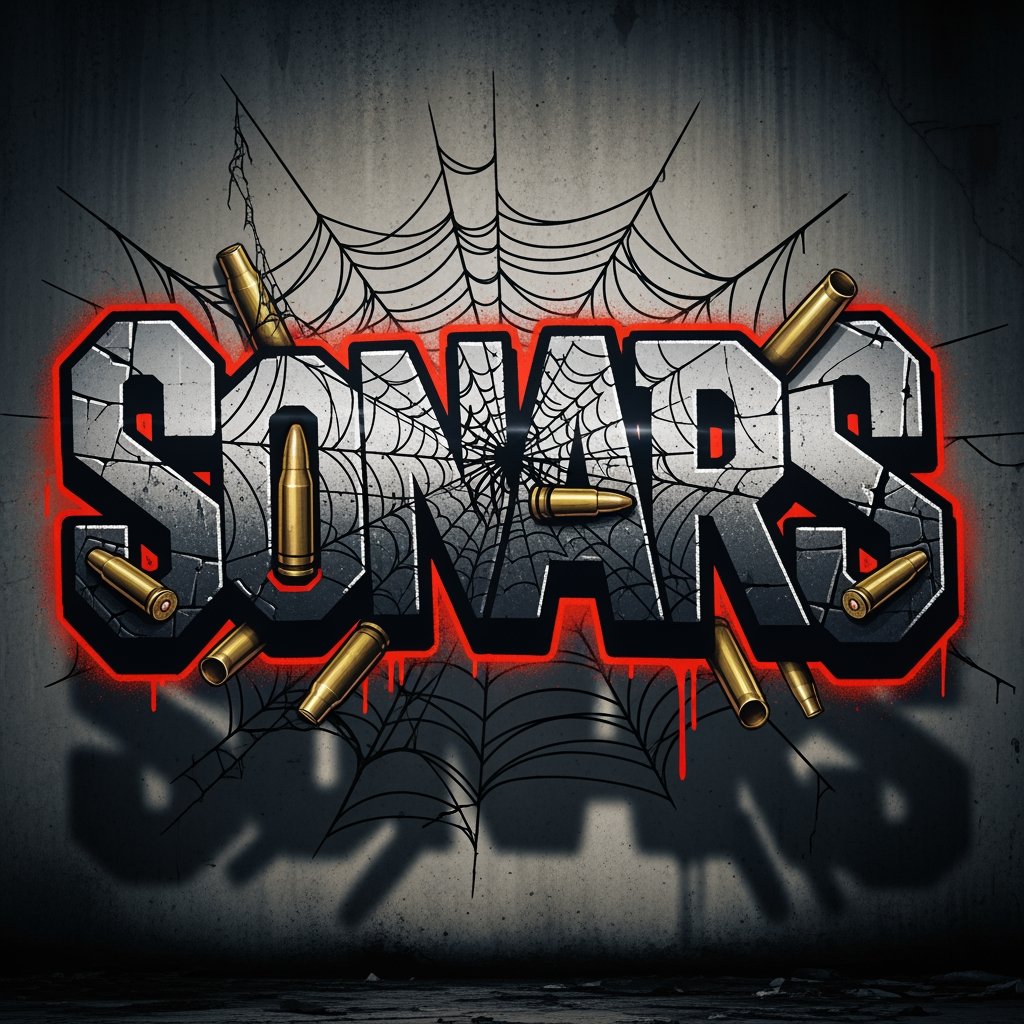 AI Design for MNAKE A LOGO WITH THE NAME SONARS WITH SPIDER WEB   SCALE AMMO GRAFFITI