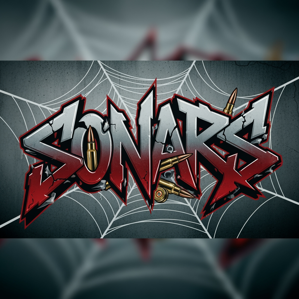 AI Design for MNAKE A LOGO WITH THE NAME SONARS WITH SPIDER WEB   SCALE AMMO GRAFFITI