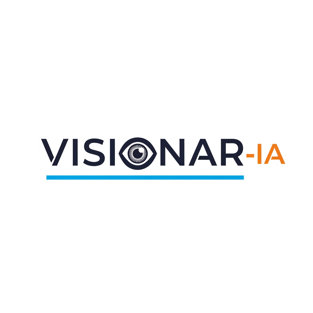 AI Design for logo moderno de mi academia: www.visionar-ia.com que es de cursos de video IA. Que sea moderno con letras parecidas a Bebasneue o Kozuma gotich Pro. Que la "O" sea un ojo. y diferencia "-IA" con otros colores. Hazlo más estilizado y que la "O" tenga más importancia