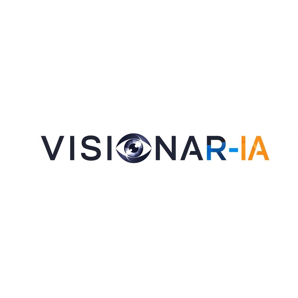 AI Design for logo moderno de mi academia: www.visionar-ia.com que es de cursos de video IA. Que sea moderno con letras parecidas a Bebasneue o Kozuma gotich Pro. Que la "O" sea un ojo. y diferencia "-IA" con otros colores. Hazlo más estilizado y que la "O" tenga más importancia