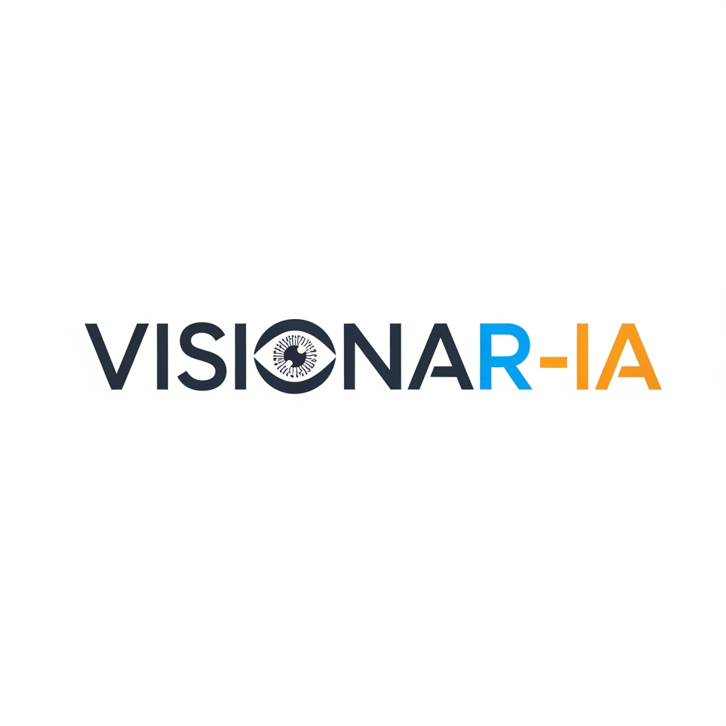 AI Design for logo moderno de mi academia: www.visionar-ia.com que es de cursos de video IA. Que sea moderno con letras parecidas a Bebasneue o Kozuma gotich Pro. Que la "O" sea un ojo. y diferencia "-IA" con otros colores. Hazlo más estilizado y que la "O" tenga más importancia