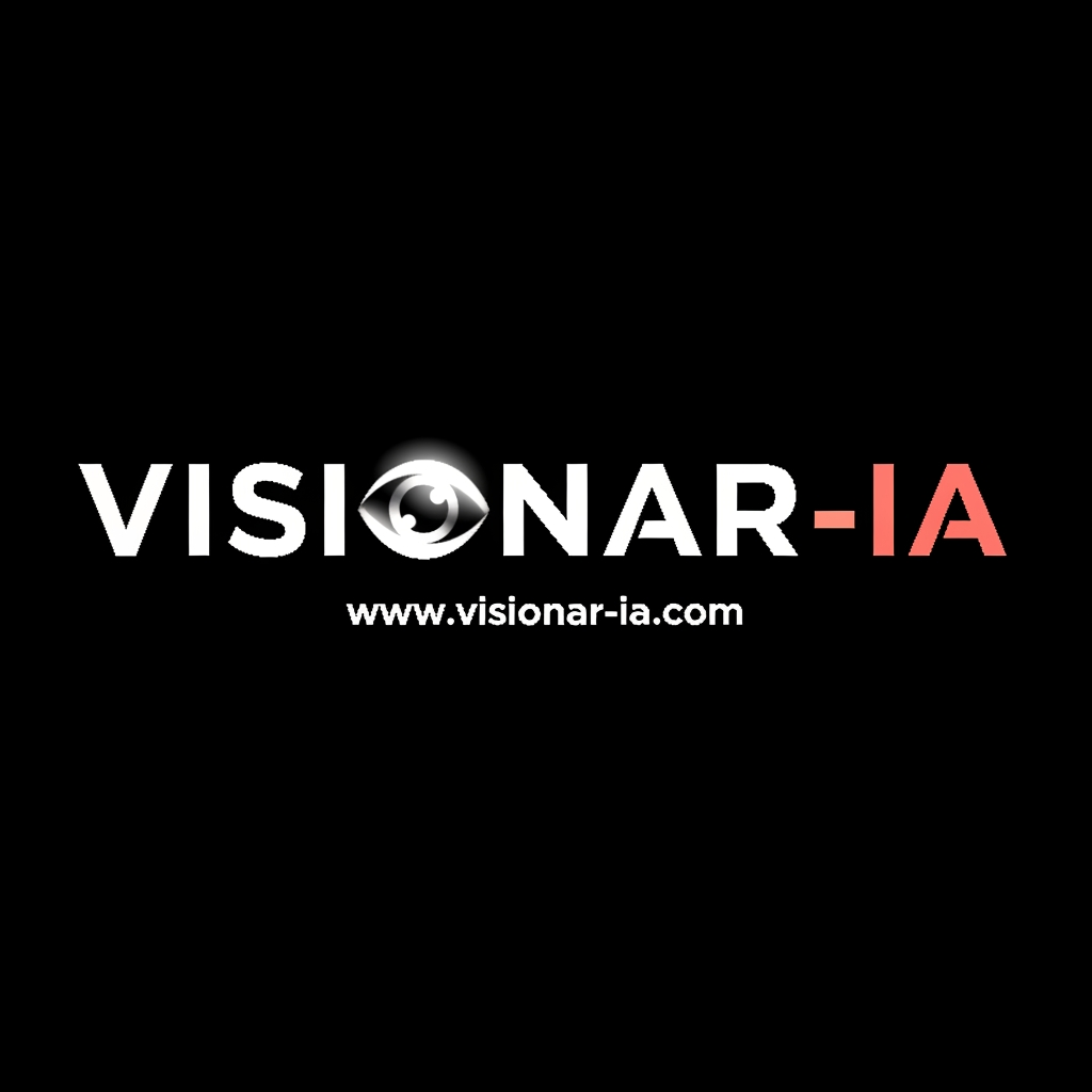 AI Design for logo moderno de mi academia: www.visionar-ia.com que es de cursos de video IA. Que sea moderno con letras parecidas a Bebasneue o Kozuma gotich Pro. Que la "O" sea un ojo. y diferencia "-IA" con otros colores. Hazlo más estilizado y que la "O" tenga más importancia